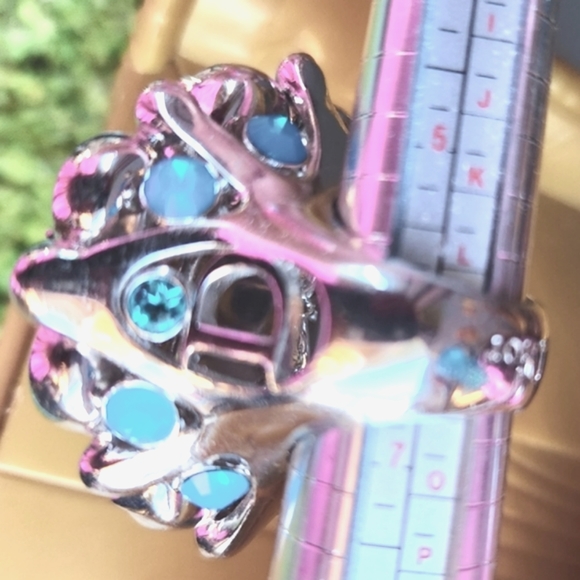 DIOR GLAM Turquoise Blues Silver MEGA Sparkly Rhinestones Gaudy Cocktail RING 2" - Picture 14 of 16